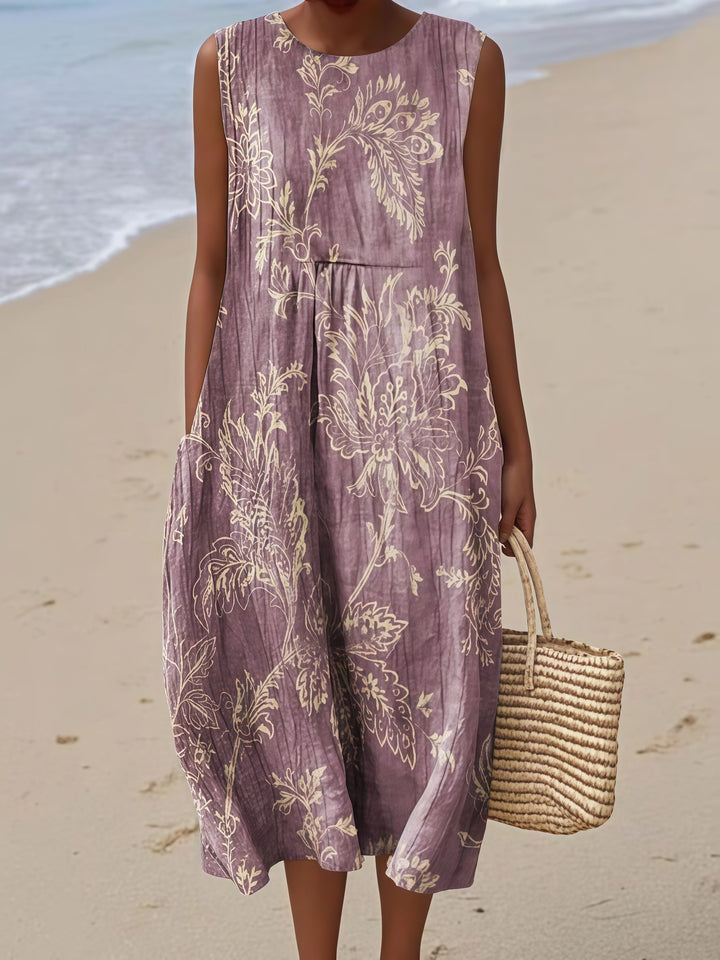 Mauve Purple Botanical Paisley Midi Dress