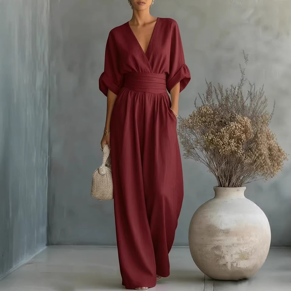Geraldine | Elegant Draped Wide-Leg Jumpsuit