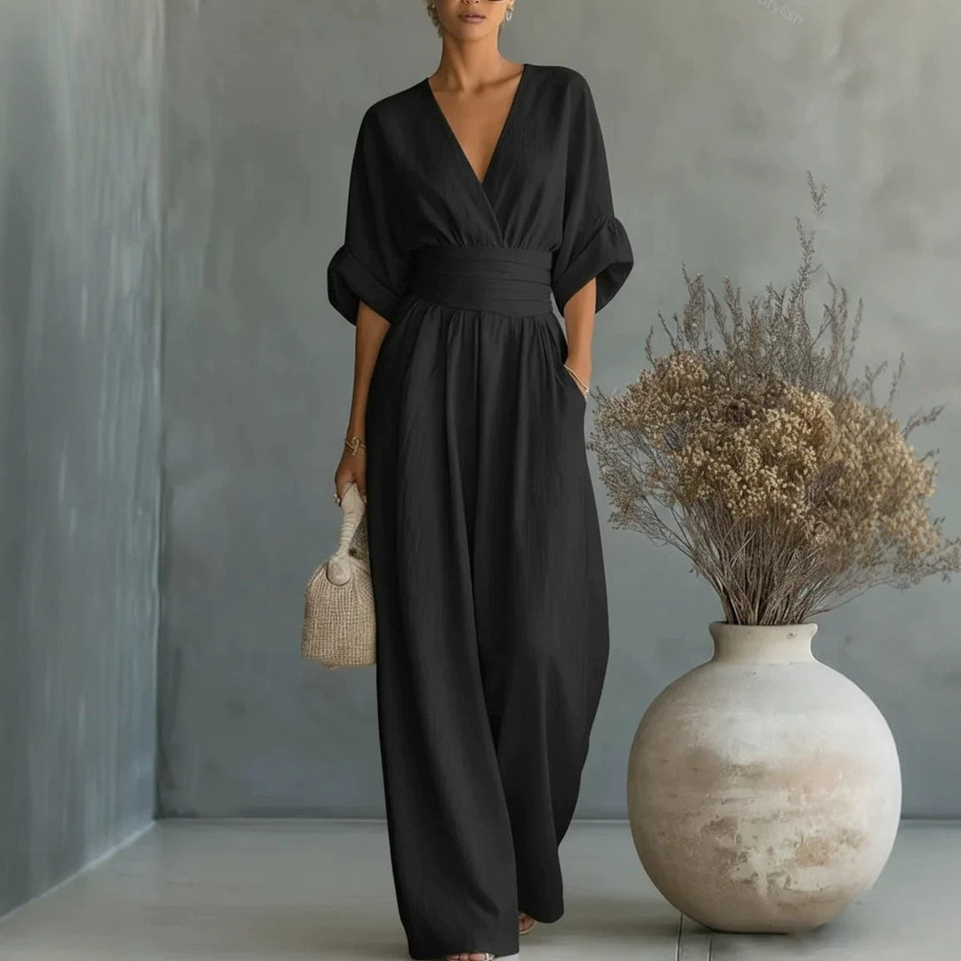 Geraldine | Elegant Draped Wide-Leg Jumpsuit
