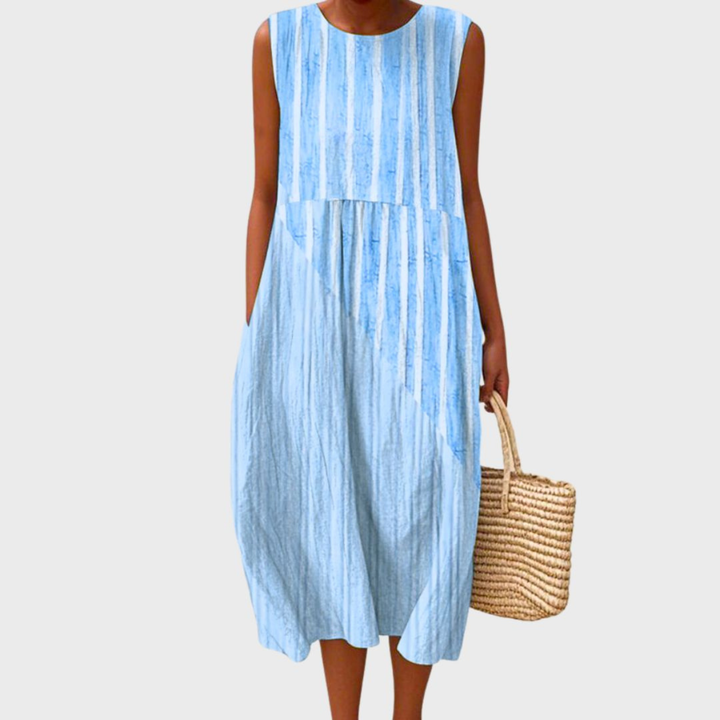 Cordelia relaxed linen sleeveless midi dress in Sky Stripe