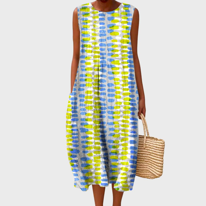 Cordelia relaxed linen sleeveless midi dress in Citrus Dash