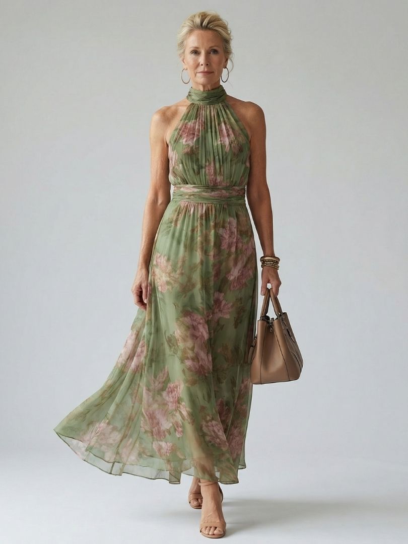Marisol | Gathered Halter Midi Dress