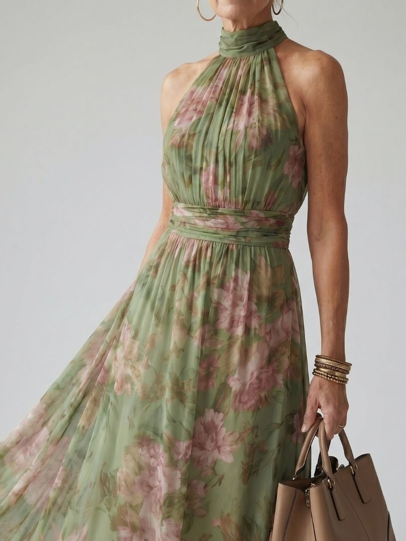 Marisol | Gathered Halter Midi Dress