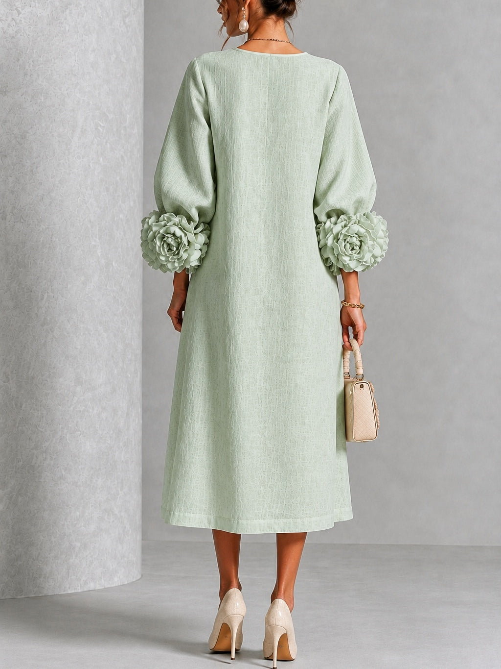 Nell | Floral-Cuff Midi Dress