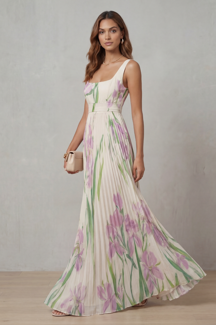 Vivienna – Watercolour floral – Pleated maxi dress-10490755514711-OLVIA ROSE LONDON