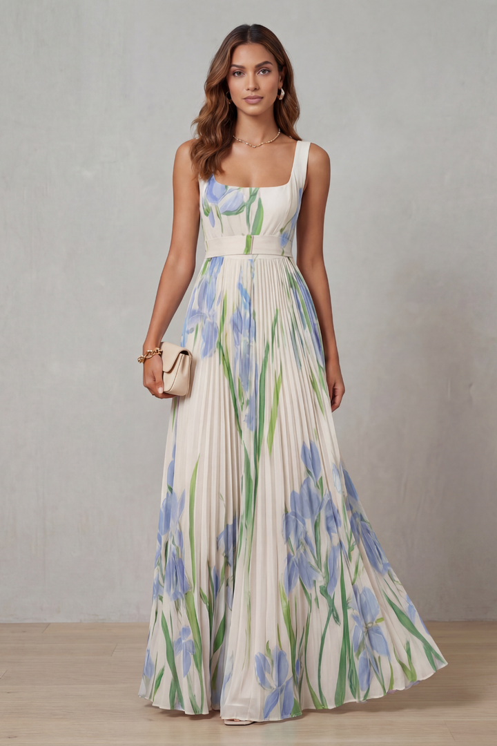 Vivienna – Watercolour floral – Pleated maxi dress-10490755514711-OLVIA ROSE LONDON