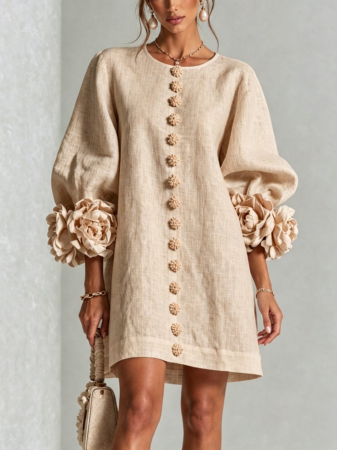 Clarissa | Floral-Cuff Button Mini Dress
