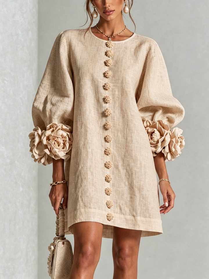 Clarissa | Floral-Cuff Button Mini Dress