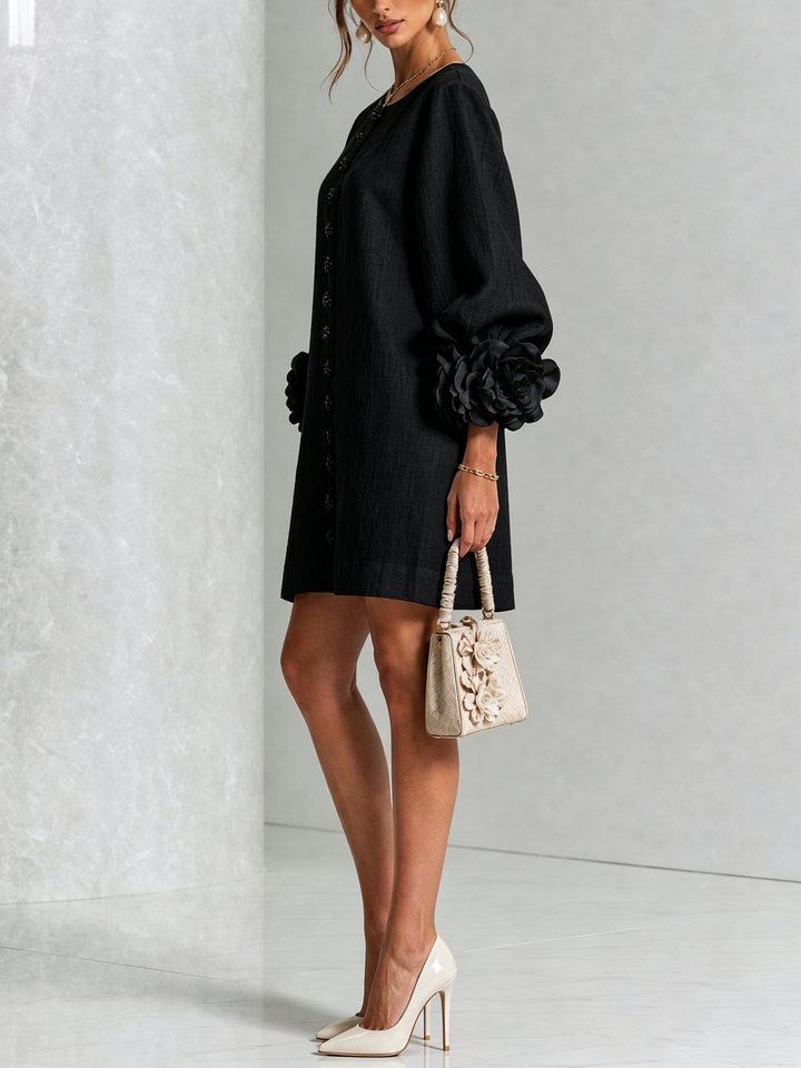 Clarissa | Floral-Cuff Button Mini Dress