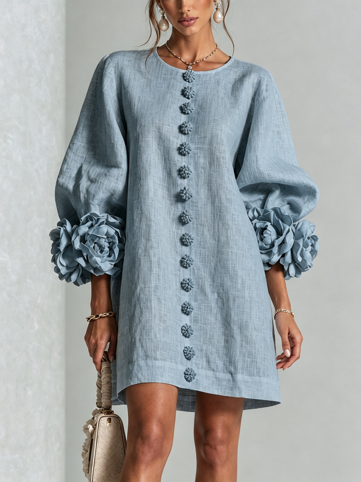 Clarissa | Floral-Cuff Button Mini Dress