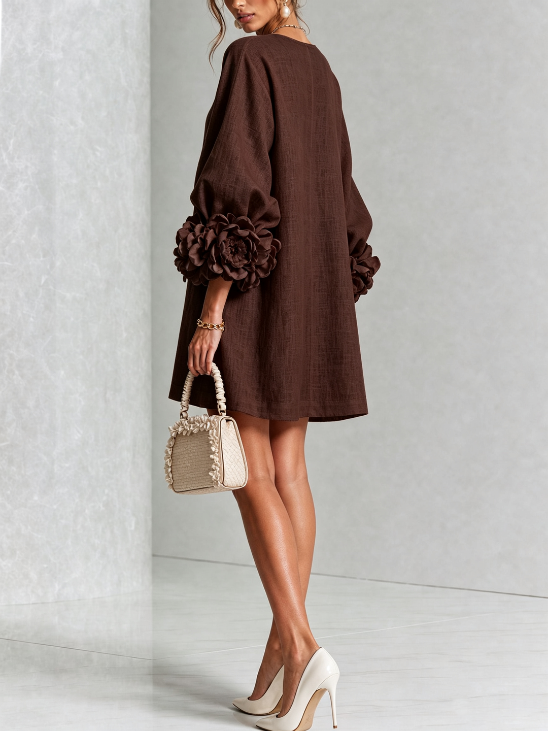 Lucinda | Rosette-Cuff Mini Dress