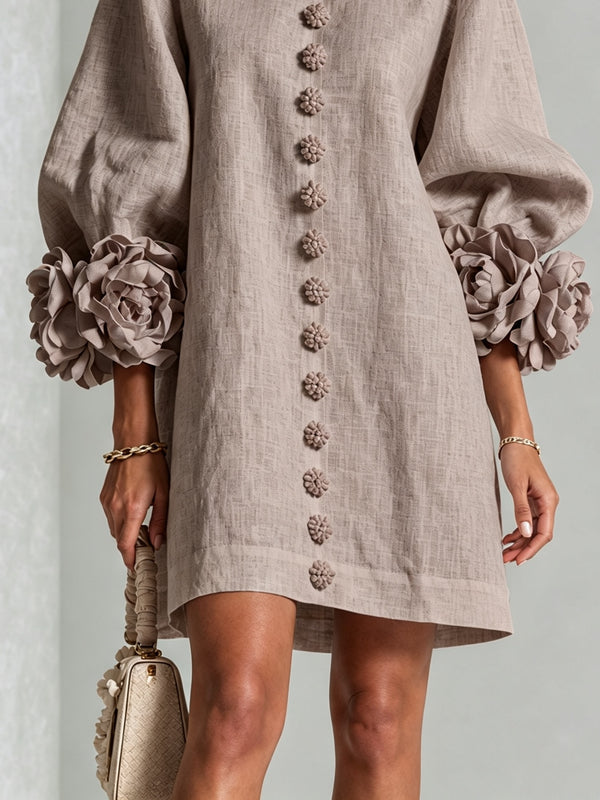 Evangeline | Floral-Cuff Button Mini Dress