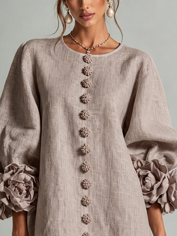 Evangeline | Floral-Cuff Button Mini Dress