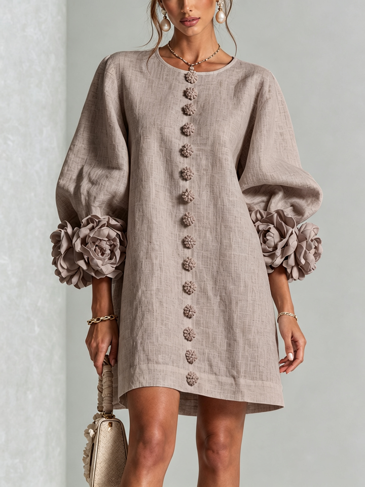 Evangeline | Floral-Cuff Button Mini Dress