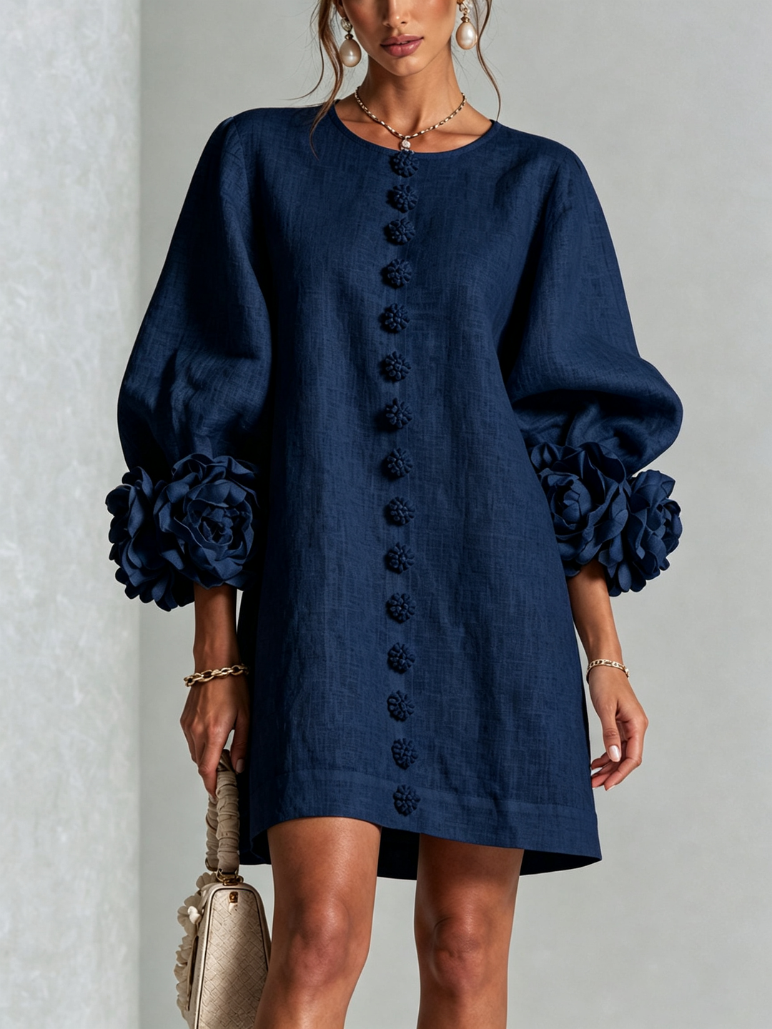 Clarissa | Floral-Cuff Button Mini Dress
