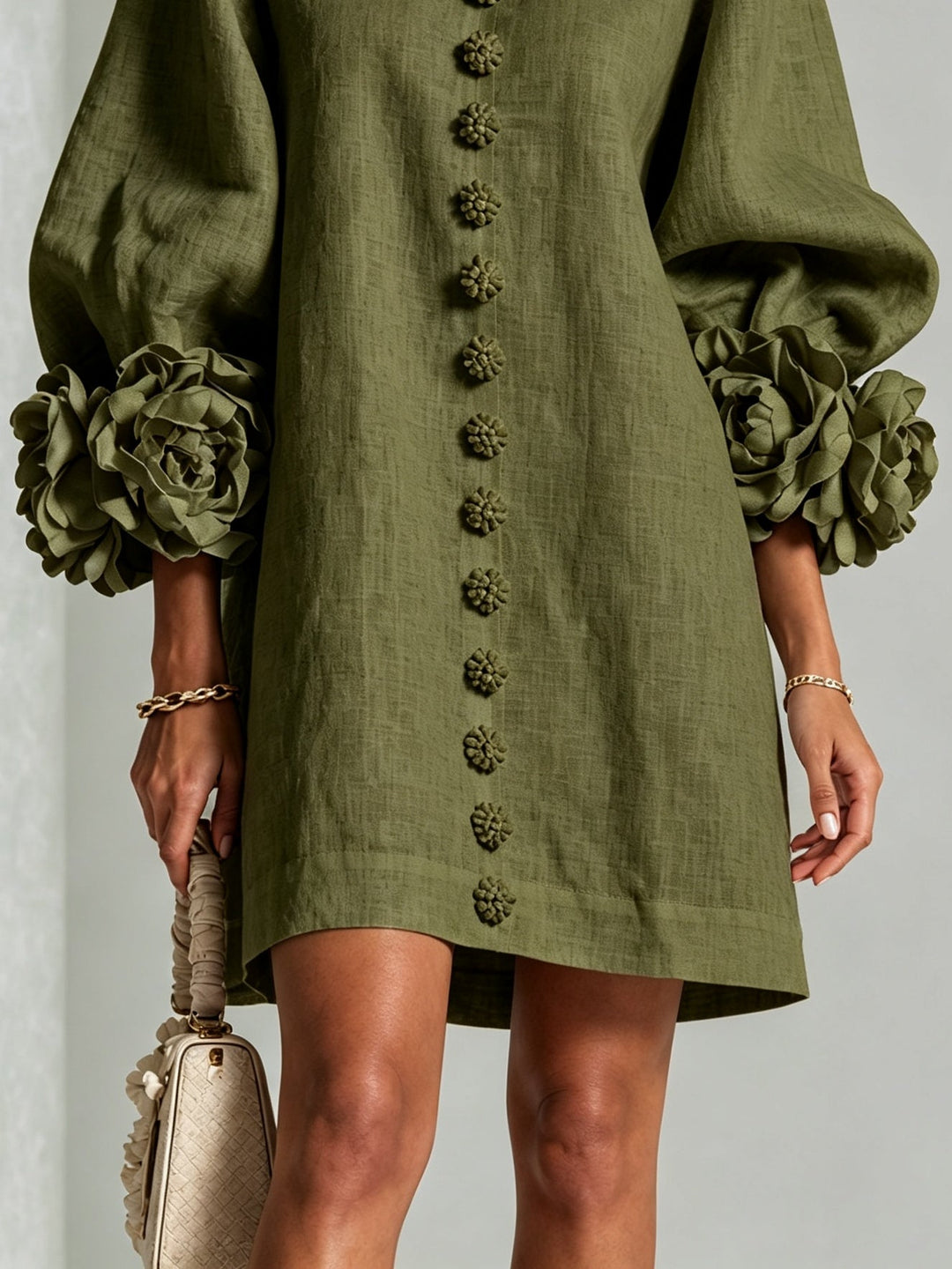 Millicent | Floral-Detail Button Mini Dress