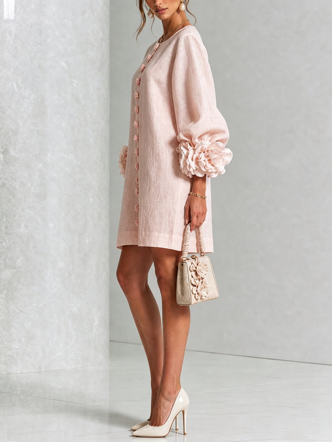 Clarissa | Floral-Cuff Button Mini Dress