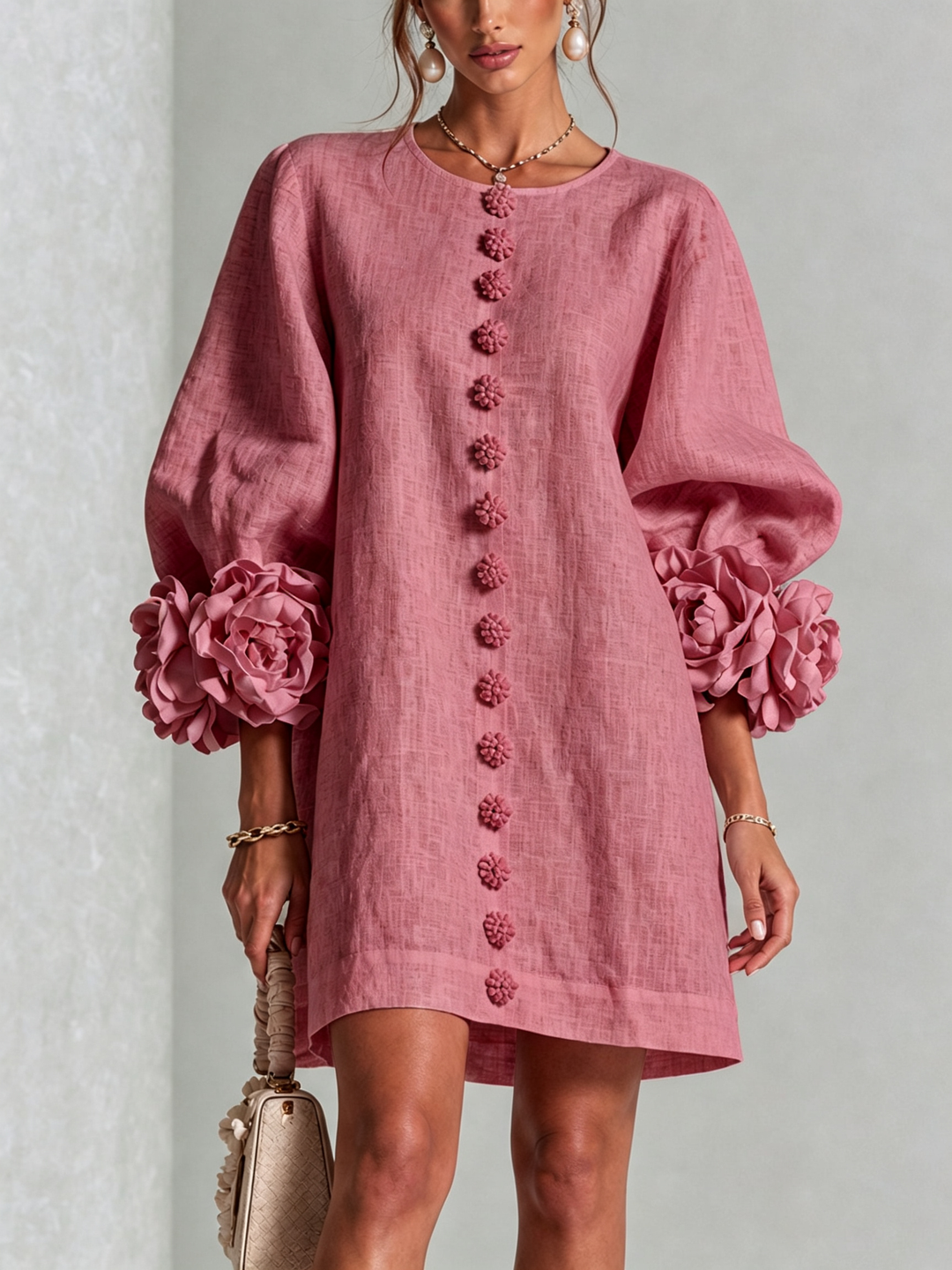 Clarissa | Floral-Cuff Button Mini Dress