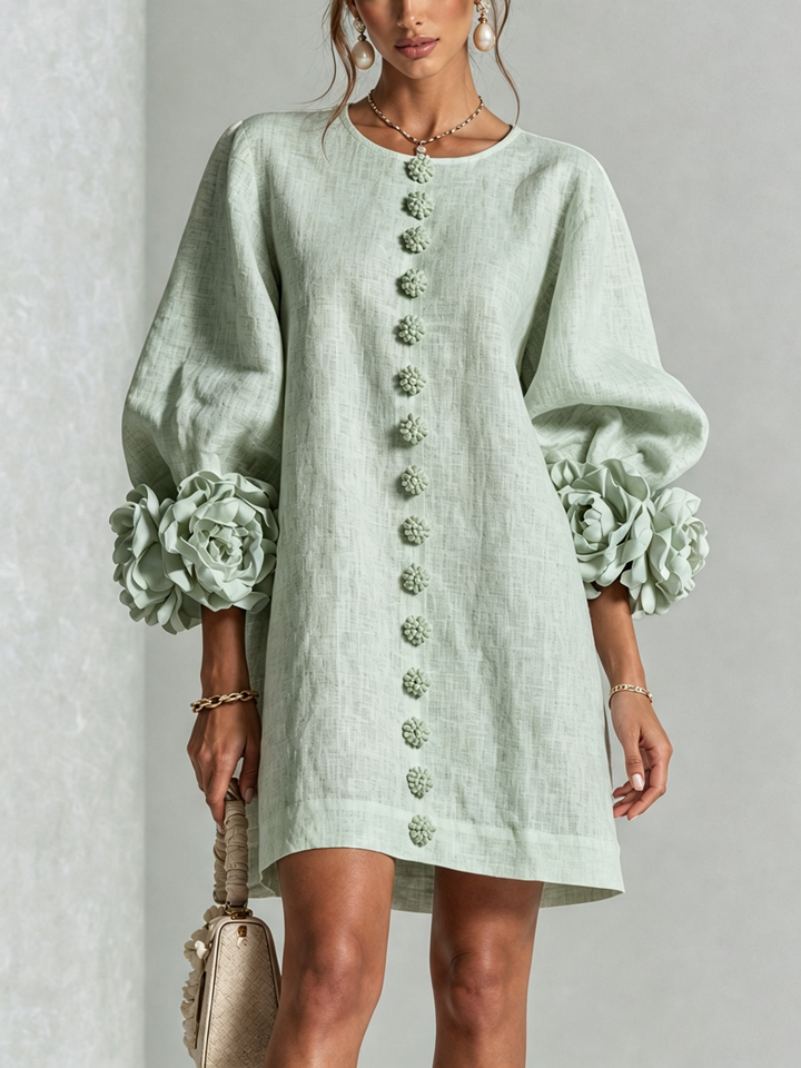 Clarissa | Floral-Cuff Button Mini Dress