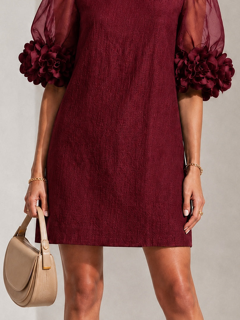 Theodora | Floral-Cuff Puff-Sleeve Mini Dress