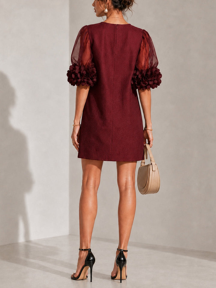 Theodora | Floral-Cuff Puff-Sleeve Mini Dress