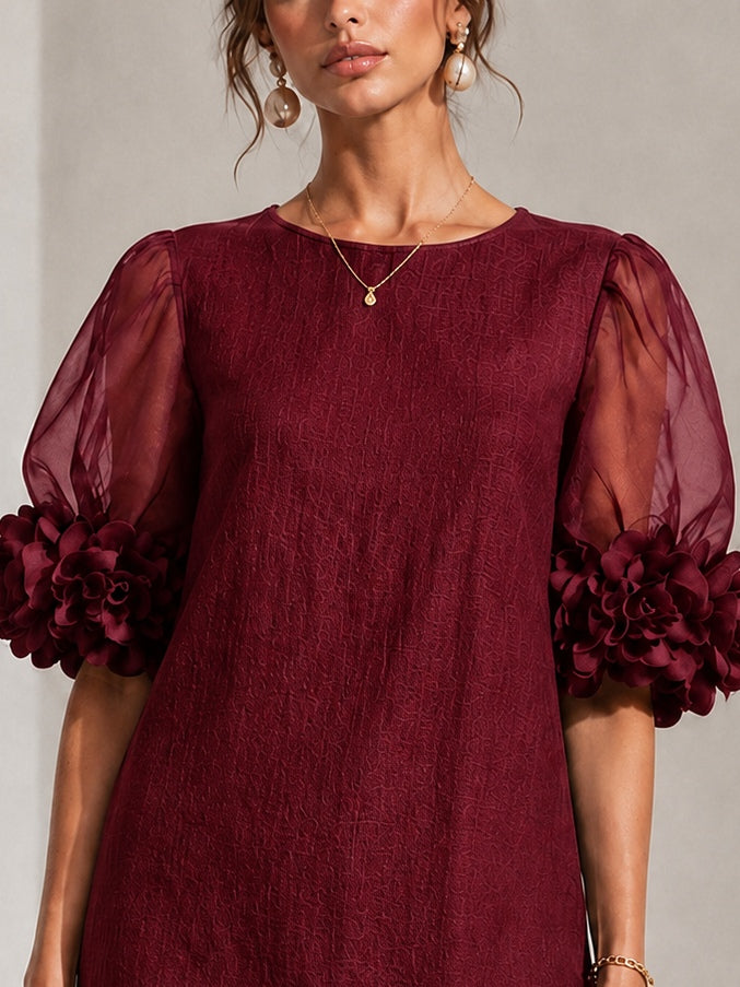 Theodora | Floral-Cuff Puff-Sleeve Mini Dress