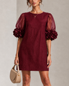 Theodora | Floral-Cuff Puff-Sleeve Mini Dress