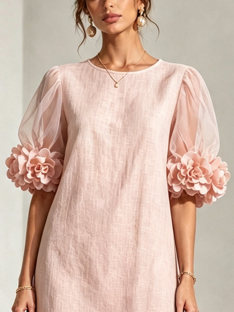 Rosalind | Floral-Cuff Puff-Sleeve Mini Dress