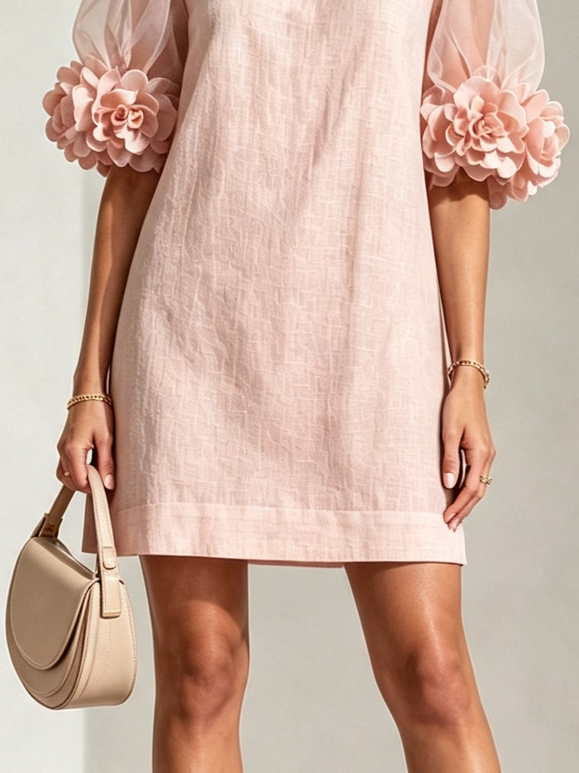 Rosalind | Floral-Cuff Puff-Sleeve Mini Dress