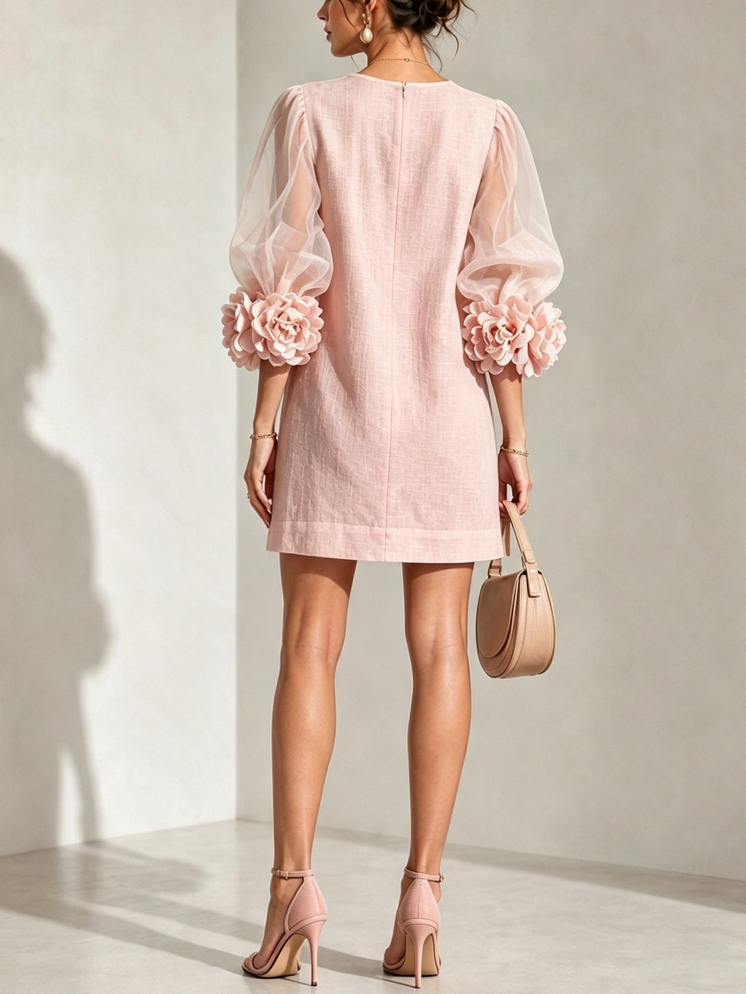 Rosalind | Floral-Cuff Puff-Sleeve Mini Dress