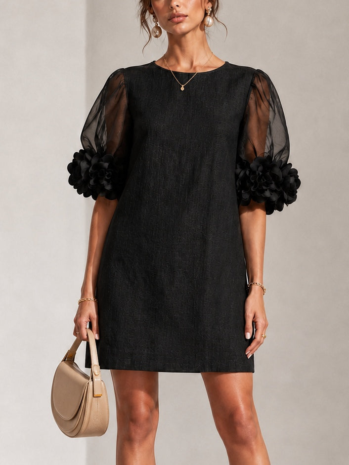 Zelda | Floral-Cuff Puff-Sleeve Mini Dress
