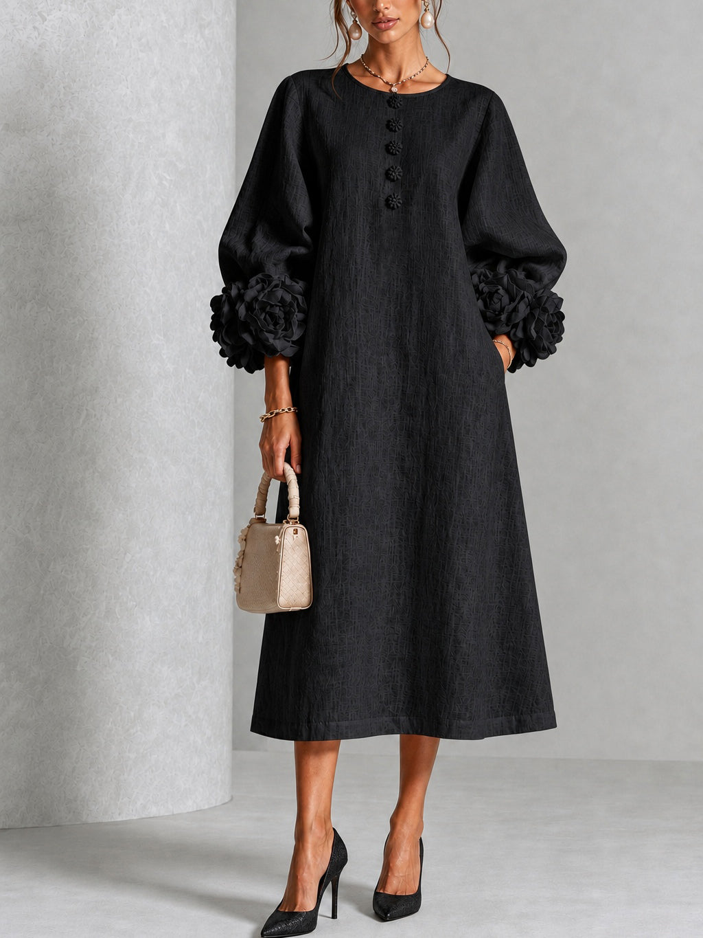 Ursuline | Floral-Cuff Midi Dress