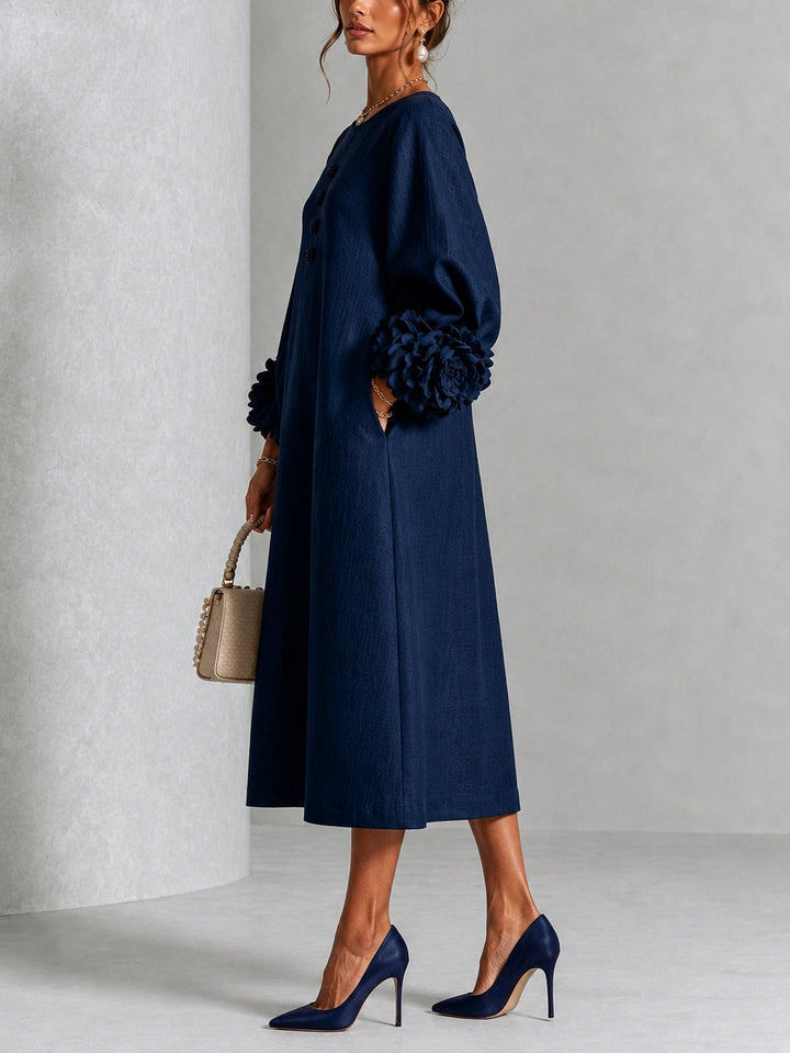 Yvette | Floral-Cuff Midi Dress