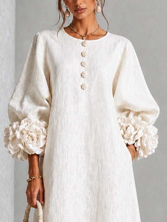 Prudence | Floral-Cuff Buttoned Midi Dress