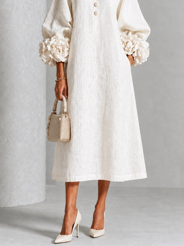 Prudence | Floral-Cuff Buttoned Midi Dress
