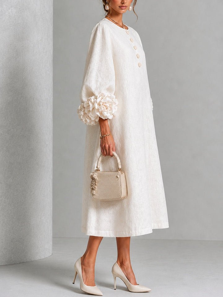 Prudence | Floral-Cuff Buttoned Midi Dress