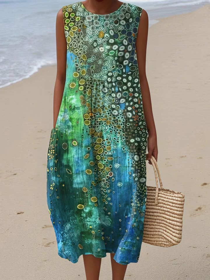 Green Gold Mosaic Midi Dress