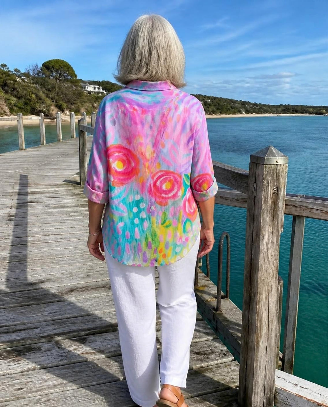 Astra Colourful Pattern Blouse in Pink, back
