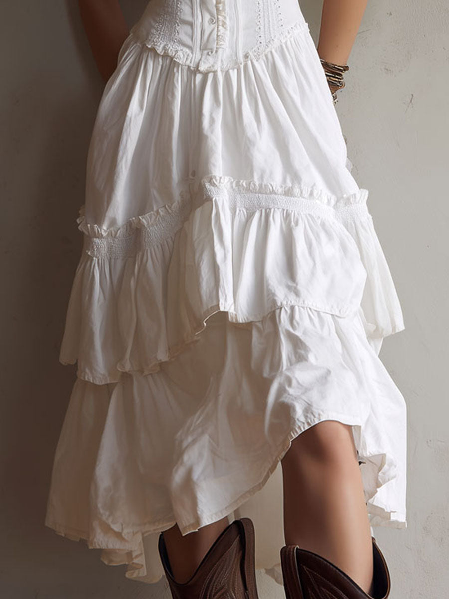Fern | Tiered Boho Midi Dress with Lace Trim
