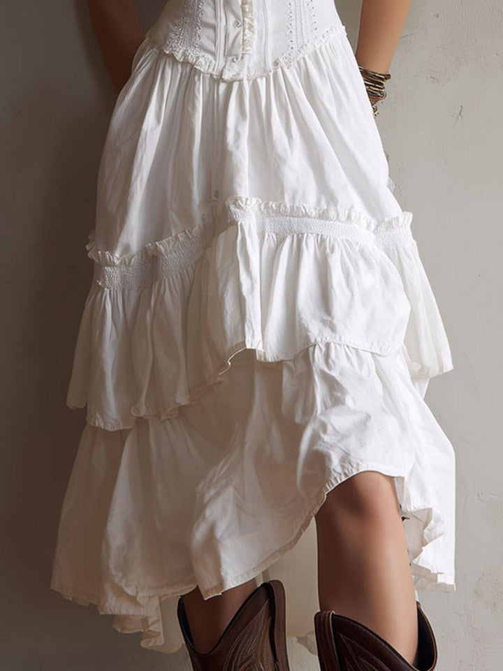 Fern | Tiered Boho Midi Dress with Lace Trim