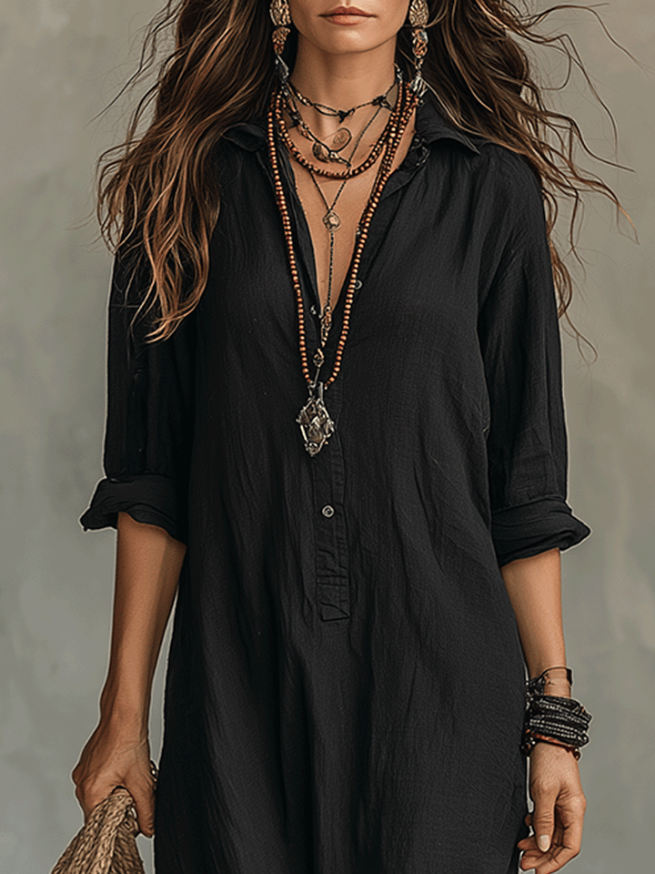 Colleen | Button-Front Boho Shirt Maxi Dress