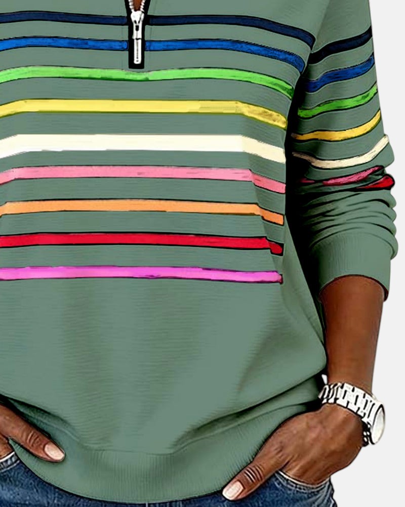 SERENELLE | Rainbow Striped Zip Sweatshirt