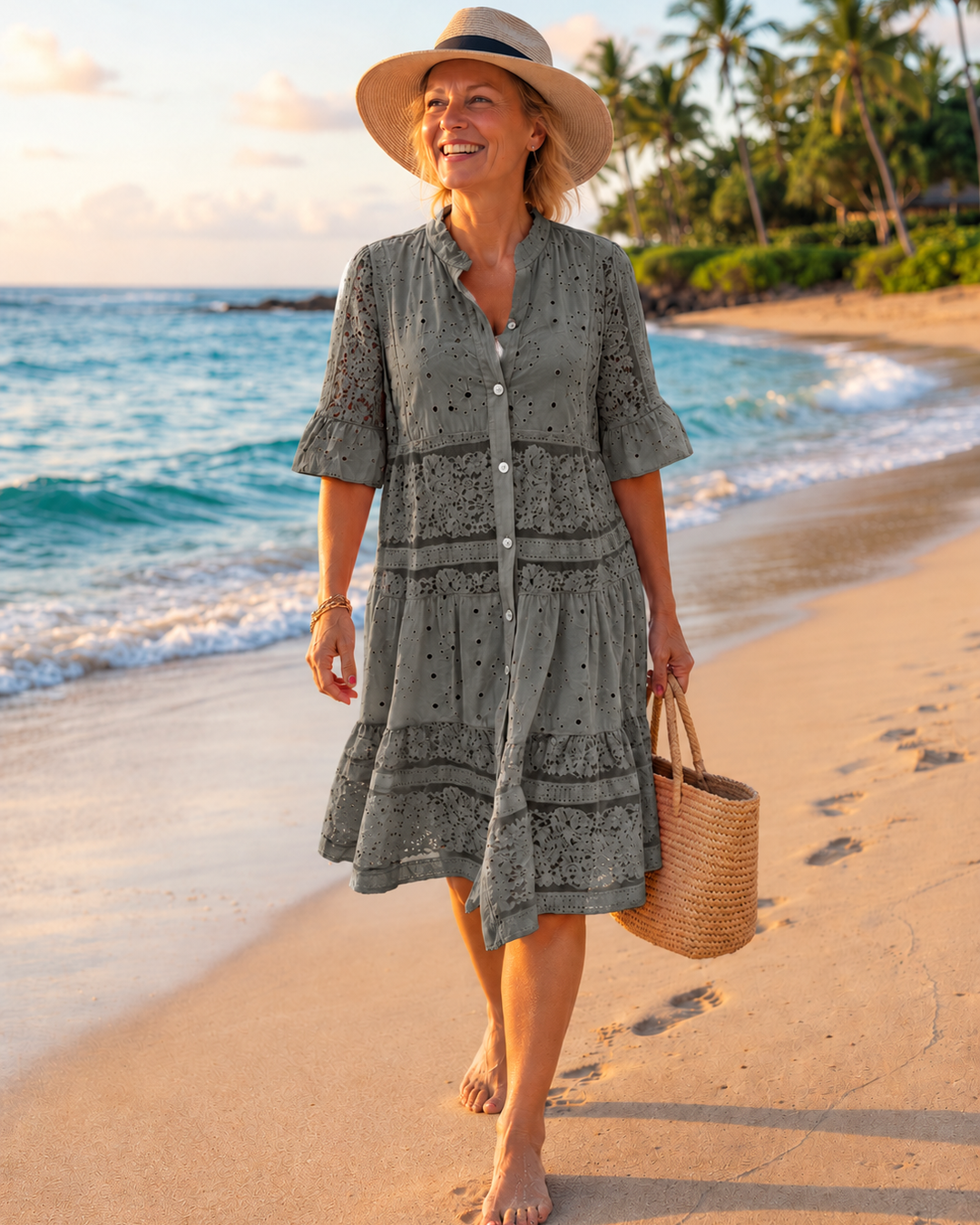 Cherylann Floral Midi Dress - Dark Gray
