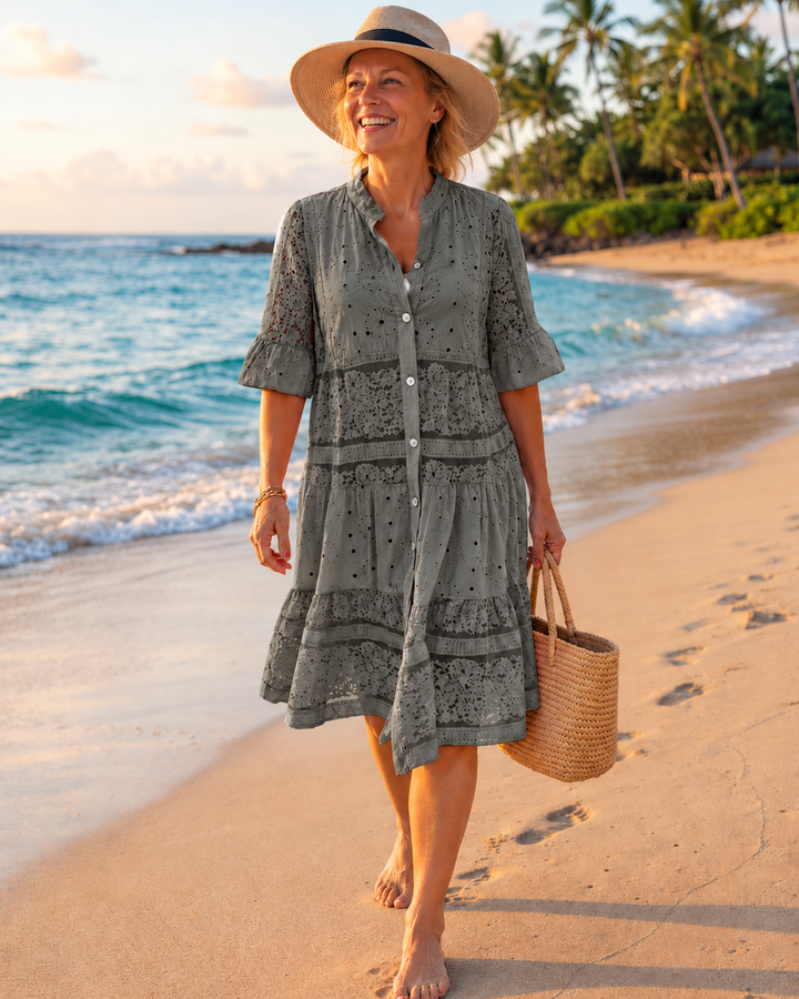 Cherylann Floral Midi Dress - Dark Gray