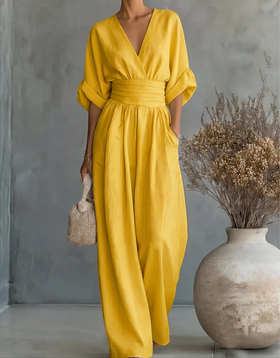 MONICA | Elegant V-Neck Wide-Leg Jumpsuit