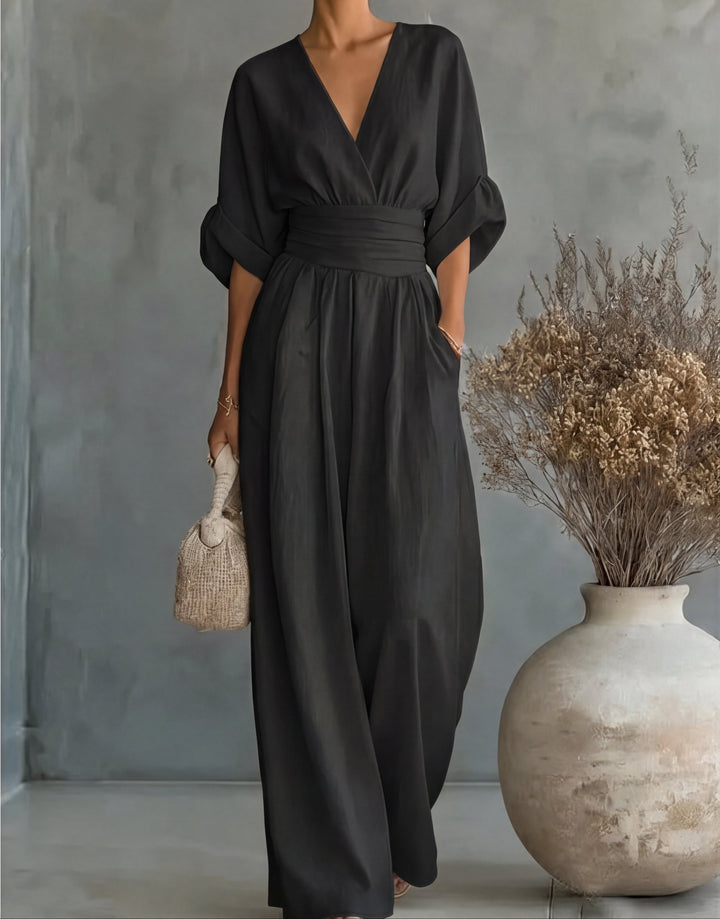 MONICA | Elegant V-Neck Wide-Leg Jumpsuit