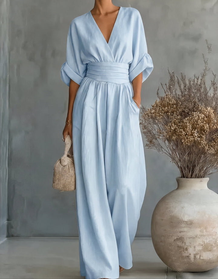 MONICA | Elegant V-Neck Wide-Leg Jumpsuit