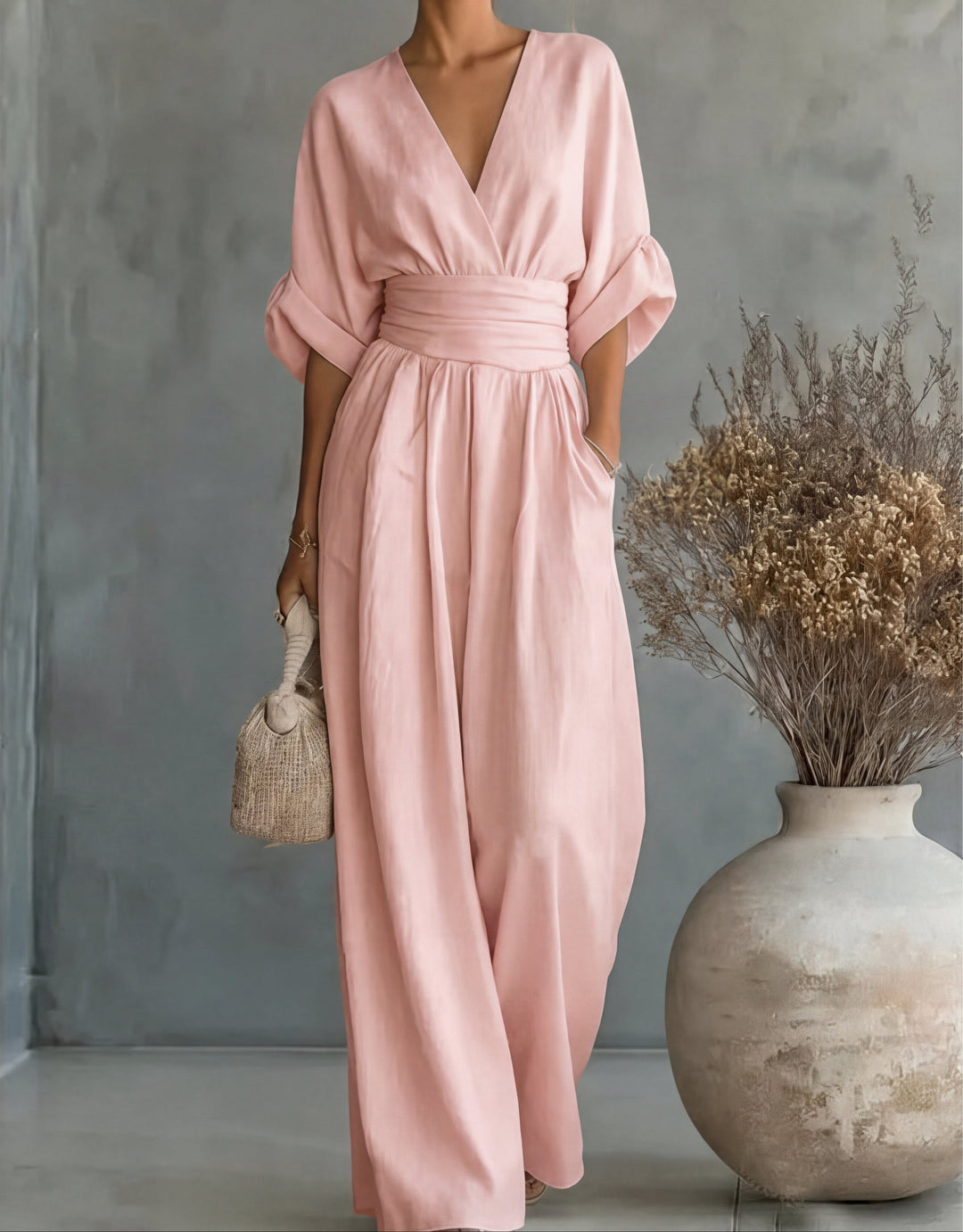 MONICA | Elegant V-Neck Wide-Leg Jumpsuit