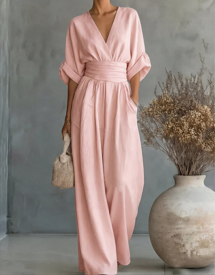 MONICA | Elegant V-Neck Wide-Leg Jumpsuit