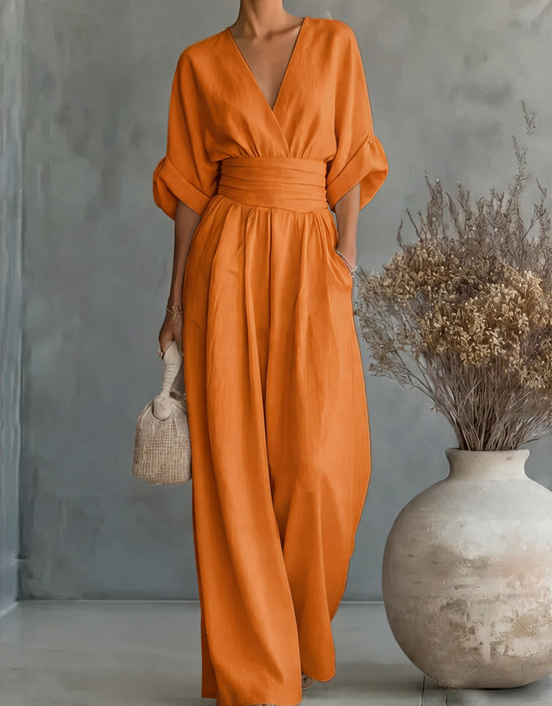 MONICA | Elegant V-Neck Wide-Leg Jumpsuit